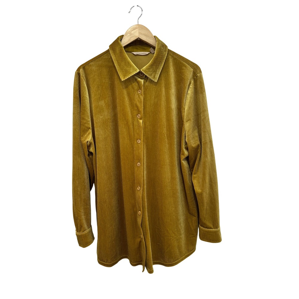 Soft Surroundings Mustard Yellow Velvet Boyfriend Button Down Tunic Shirt XL